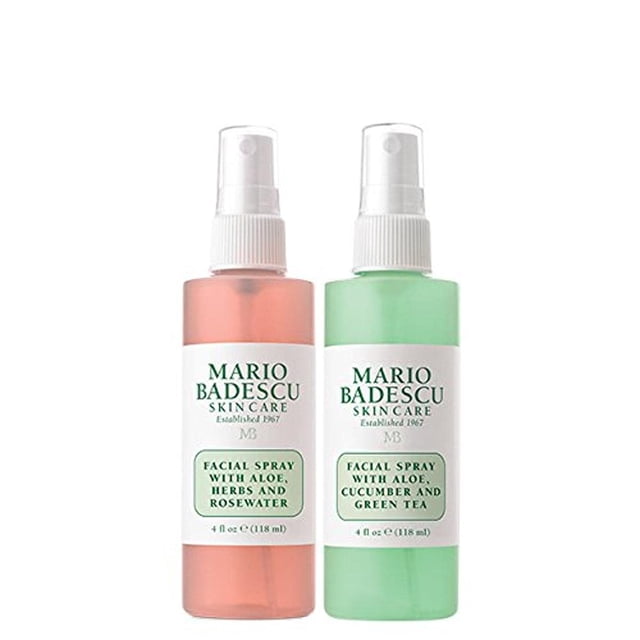 Mario Badescu Spray facial Aloe, agua de rosas y pepino – Dúo de té verde para cara, cuello o cabello, niebla facial refrescante e hidratante para todo tipo de piel, ac