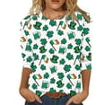 thumbnail image 2 of Hauts Habillés pour Femmes Mode T-shirt Imprimé pour la Saint-Patrick Manches 3/4 Blouse Col Rond Hauts Décontractés Hauts pour Femmes Tendance en Liquidation, 2 of 4