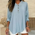 thumbnail image 2 of Fheaev Turndown Blouse Shirt For Women Womens Color Casual Loose Fashion T-Shirt Long Sleeves Button Tops Cotton And Linen Blouse, 2 of 5