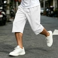 thumbnail image 5 of QSXADF Men's Capris Elastic Waist Drawstring Shorts Summer Shorts Over Knee Length Solid Drawstring Pocket Breathable Capris Men's Casual Trousers, 5 of 6