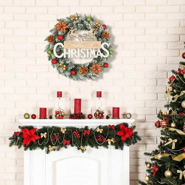 Corona de Navidad,Corona navideña para decorar entrada,Guirnalda de puerta colgante,guirnalda artificial para decoración del hogar,Guirnalda de flores artificiales para