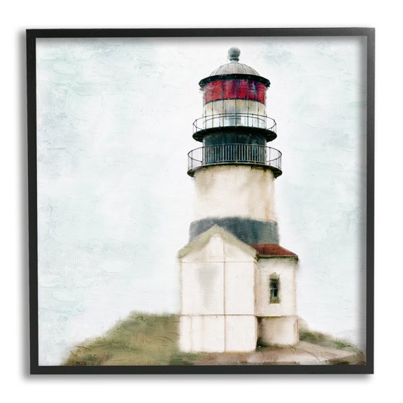 Stupell Industries Calm Lighthouse Clear Sky Ocean Beach Painting, 24 x 24, Design by Kim Allen