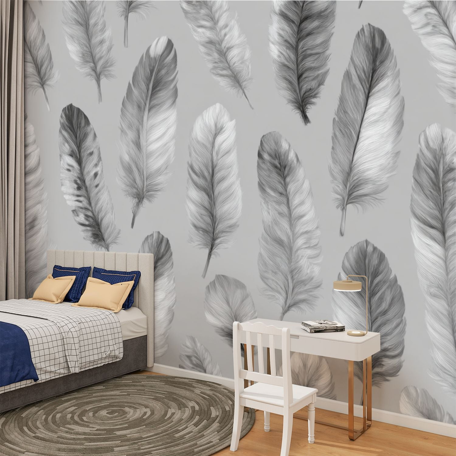 Peel and Stick Wallpaper Sussurro Grey Floating Feathers Light Gray Delicate Feather Texture Modern Art Wall Mural Decor Self Adhesive and Removable 100in x 144in