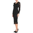 thumbnail image 4 of INSPIRE CHIC Women's Dress V Neck Floral Lace Sheer Long Sleeve Midi Cocktail Dress S Black, 4 of 5
