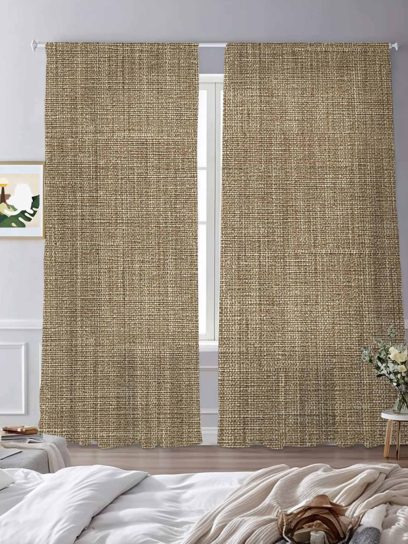 Sheer Curtains 84 Inches Long, Vintage Brown Light Filtering Window Curtains for Living Room, Farmhouse Retro Dark Solid Color Linen Texture Rod Pocket Voile Sheer Curtain Drapes, 52"Wx84"L, 2 Panels