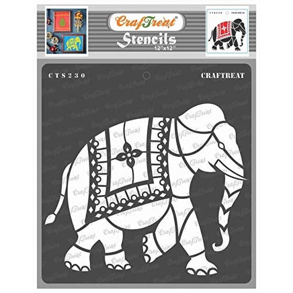 CrafTreat Indian Elephant Stencils for Painting on Wood, Wall, Tile, Canvas, Paper, Fabric and Floor - Indian Elephant - 12x12 Inches - Reusable DIY Craft Stencils - Animal Stencils Template