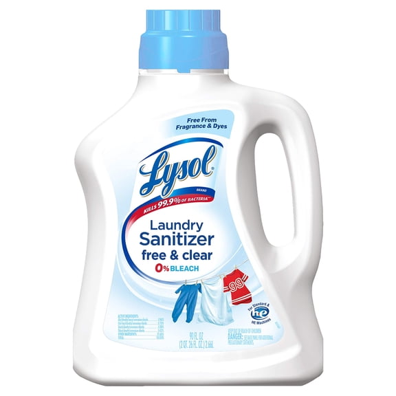 Lysol Free and Clear Laundry Sanitizer, Bacteria Causing Laundry Odor Eliminator 0% Bleach, 90 fl oz