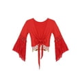 thumbnail image 6 of YiZYiF Women Belly Dance Tops Flare Sleeve Tassels Cover-Up Lace Crop Tops Cardigan with Bells, 6 of 7