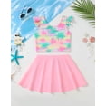 thumbnail image 3 of Kucnuzki 6T Little Girl Swimsuit Set 7T Child Gilrs Bathing Suit Ruffle Coconut Tree Top Swimming Skirt with Shorts 2pcs Bikini Set Summer Beach Breathable Tankini Set Pink, 3 of 10