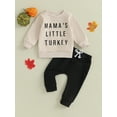 thumbnail image 2 of Wassery Toddler Boys Thanksgiving Outfits Infant Baby 2Pcs Fall Clothes Set Letter Print Long Sleeve Sweatshirts and Solid Color Long Pants 0-3T, 2 of 9