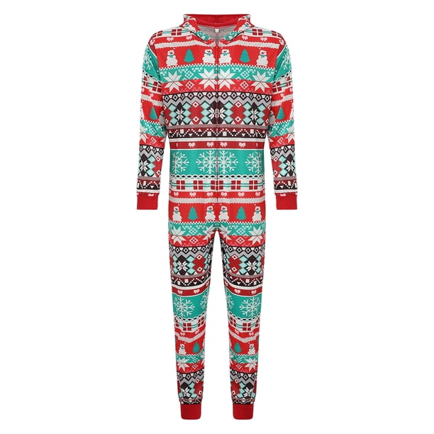 Navidad hombres papá impreso manga larga cuello redondo cremallera Navidad familia juego mono pijamas Fridja hfkajh102415