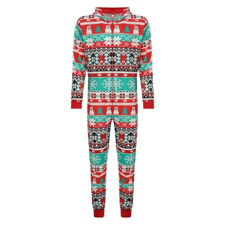 

TZNBGO Boy Clothes Christmas Men Dad Printed Long Sleeve O-Neck Zipper Xmas Family Matching Jumpsuit Pajamas