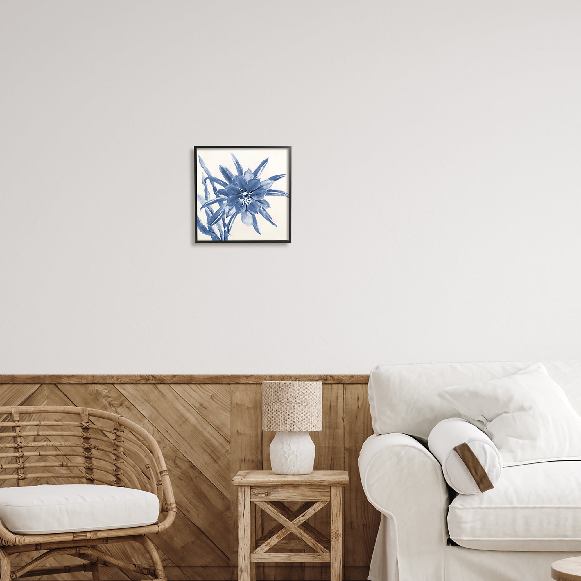 Stupell Industries Blue & White Flower Botanical & Floral Painting Black Framed Art Print Wall Art, 12 x 12
