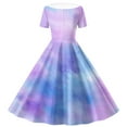 thumbnail image 4 of Zpanxa Robes d'Été pour Filles Imprimé Dégradé Manches Courtes Col Rabattu Taille Bouton Robe de Danse Polyester Spandex Violet 9 Ans, 4 of 6
