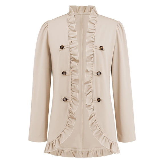 Skpblutn Women'S Blazers Suit Jackets Winter Fall Casual Comfortable Tops Fashion Ruffle Button Short Neck Long Sleeve Open Front Jacket Coat Beige M
