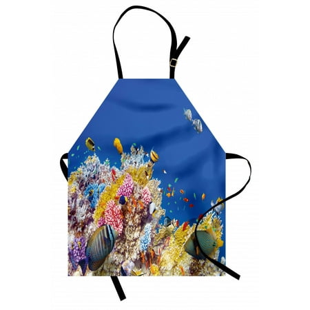 

Ocean Apron Colorful Underwater World with Corals Tropical Fish Exotic Diving Travel Destination Unisex Kitchen Bib Apron with Adjustable Neck for Cooking Baking Gardening Blue Yellow by Ambesonne