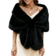 thumbnail image 2 of Faux Fur Shawl Wrap Winter Bridal Wedding Scarf Wrap Evening Party Cover Up for Women Black Free, 2 of 3