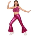 thumbnail image 3 of iiniim Girls Disco Jazz Hip Hop Street Dance Outfits Sequins Ruffle Crop Top with Flared Leggings Pants Set Hot Pink 8, 3 of 7