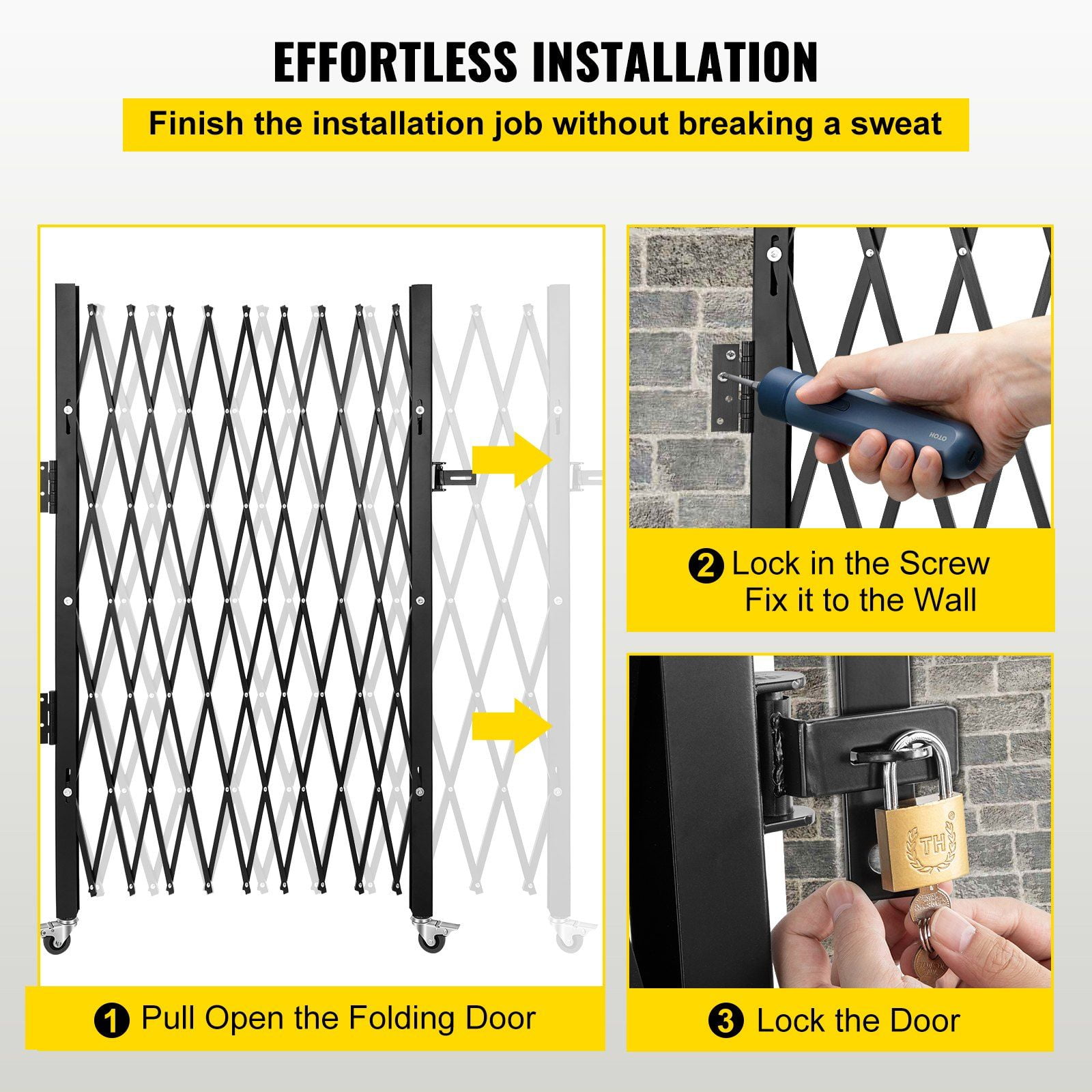 CAFORKP Flexible Expanding Security Gate, 7.1'H x 7.9'W Steel Folding Scissor Gate