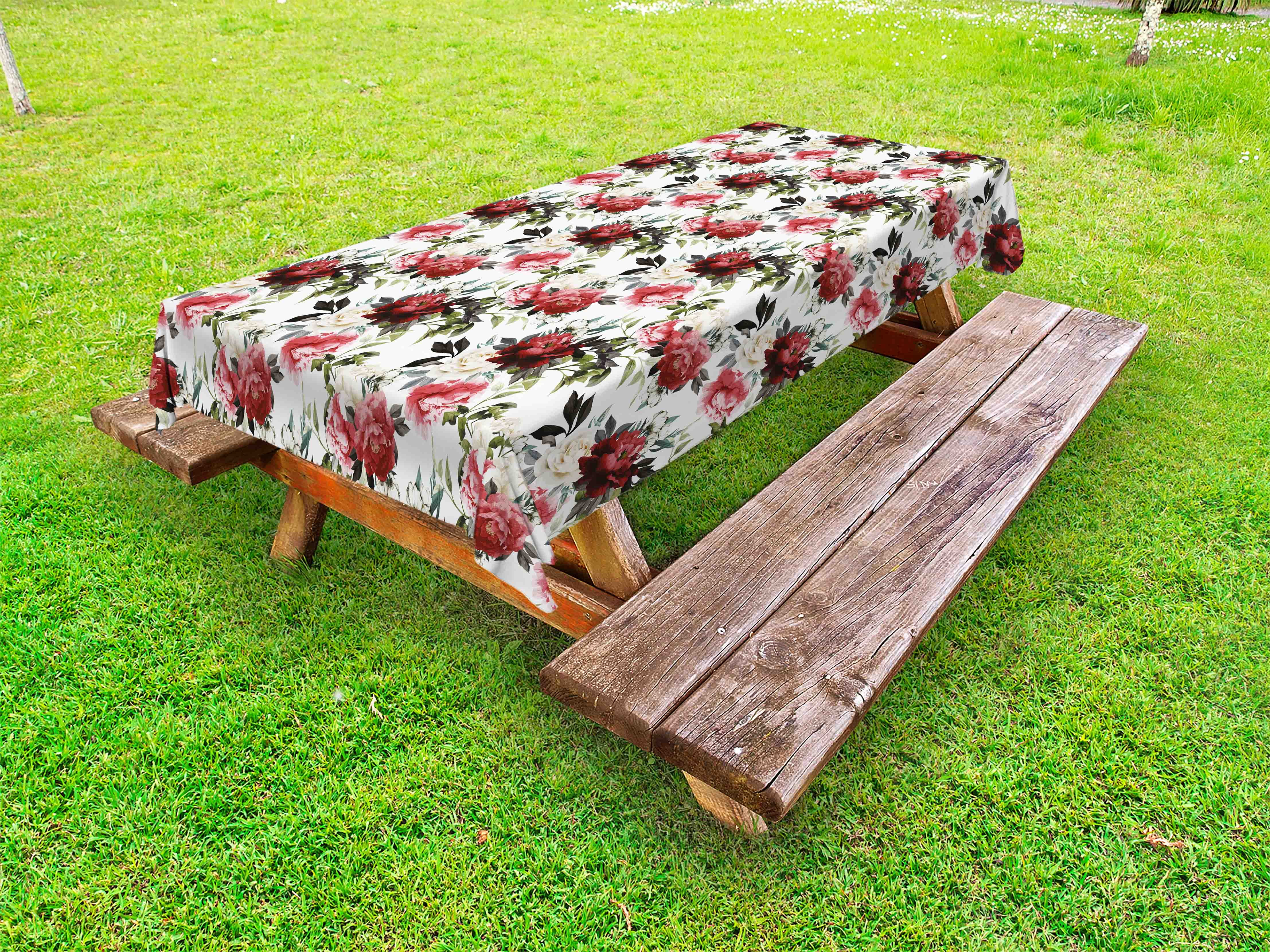 Shabby Chic Outdoor Tablecloth, Country Style Floral Flower Roses