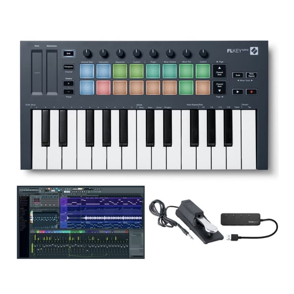 Controlador de teclado MIDI Novation FLkey Mini de 25 teclas con paquete