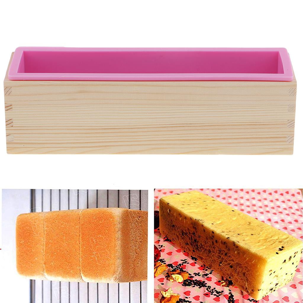 Milageto 900ml/1.2kg Silicone Soap Loaf Mould Wood Box DIY Soap Candle Making Supply Tool Pink