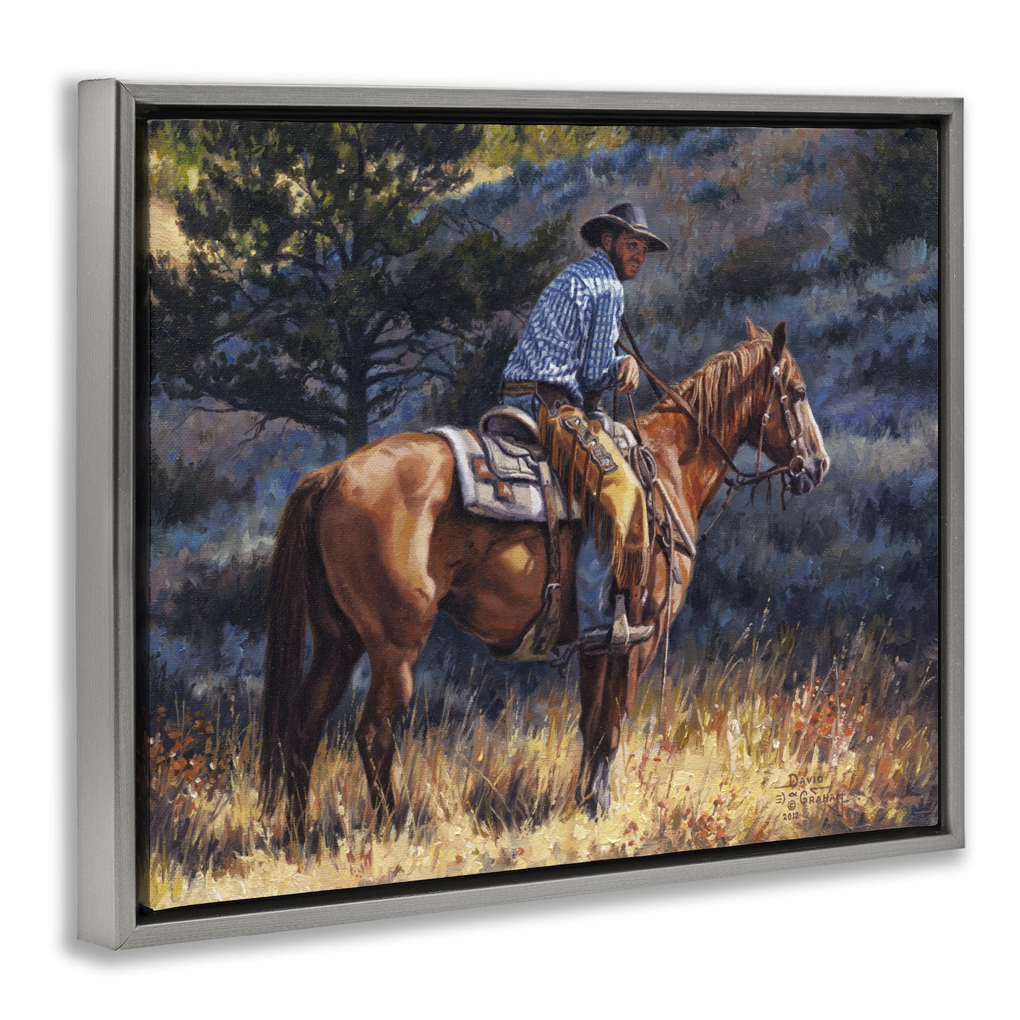 Stupell Industries Early Start Cowboy Animals & Insects Painting Gray Floater Framed Canvas Art Print Wall Art, 21 x 17