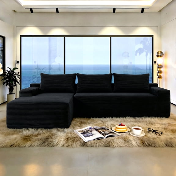 96.9" Cloud Sectional Sofa, L-Shape Chaise Lounge, Corduroy Modern Couch