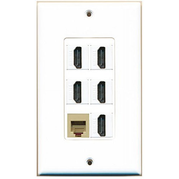 RiteAV - 5 Port HDMI 1 Phone RJ11 RJ12 Beige Wall Plate Decorative