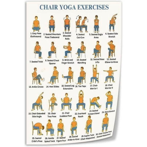 Chair Yoga Exercise Guide for Seniors Infographic Poster 4 Canvas Art Wall Printing Office Bedroom Aesthetic Living Room