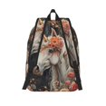 thumbnail image 2 of Picia Vintage Floral White Horse Printed Canvas Daypack - Stylish and Durable Vintage Compact Backpack - Class, Work, Travel, or Laptop Bookbag,Organized Compartments-Medium, 2 of 6
