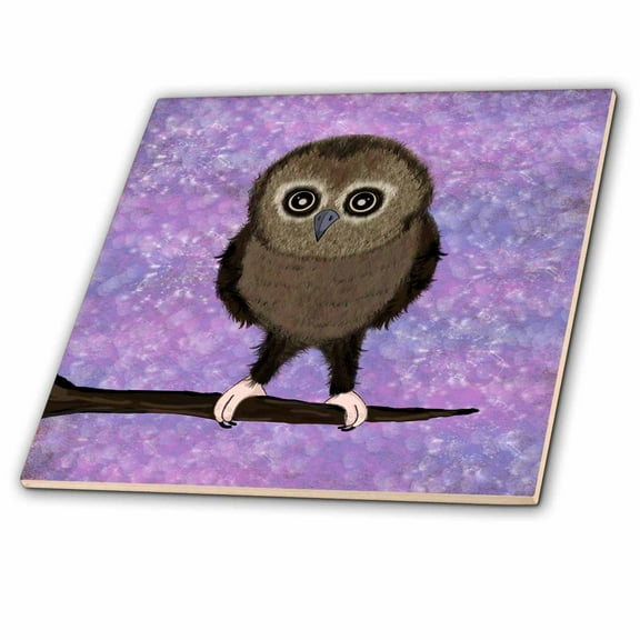 3dRose, Baby Owls First Adventure - Purple, 4 Inch Ceramic Tile