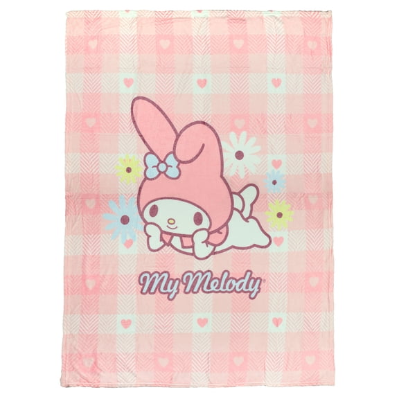 Sanrio Hello Kitty and Friends Blanket My Melody Pink Buffalo Plaid Throw 46"X60"