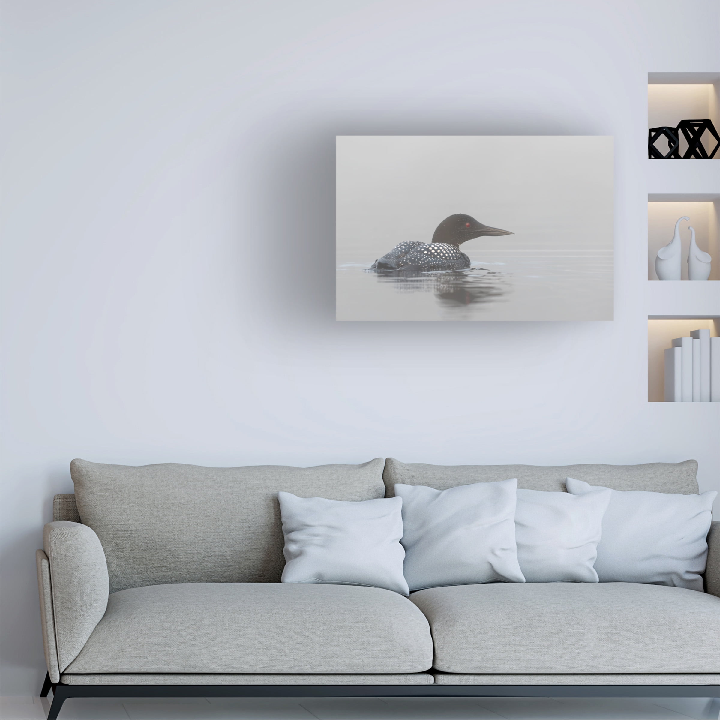 Jim Cumming 'Common Loon In Early Morning Fog' Canvas Art