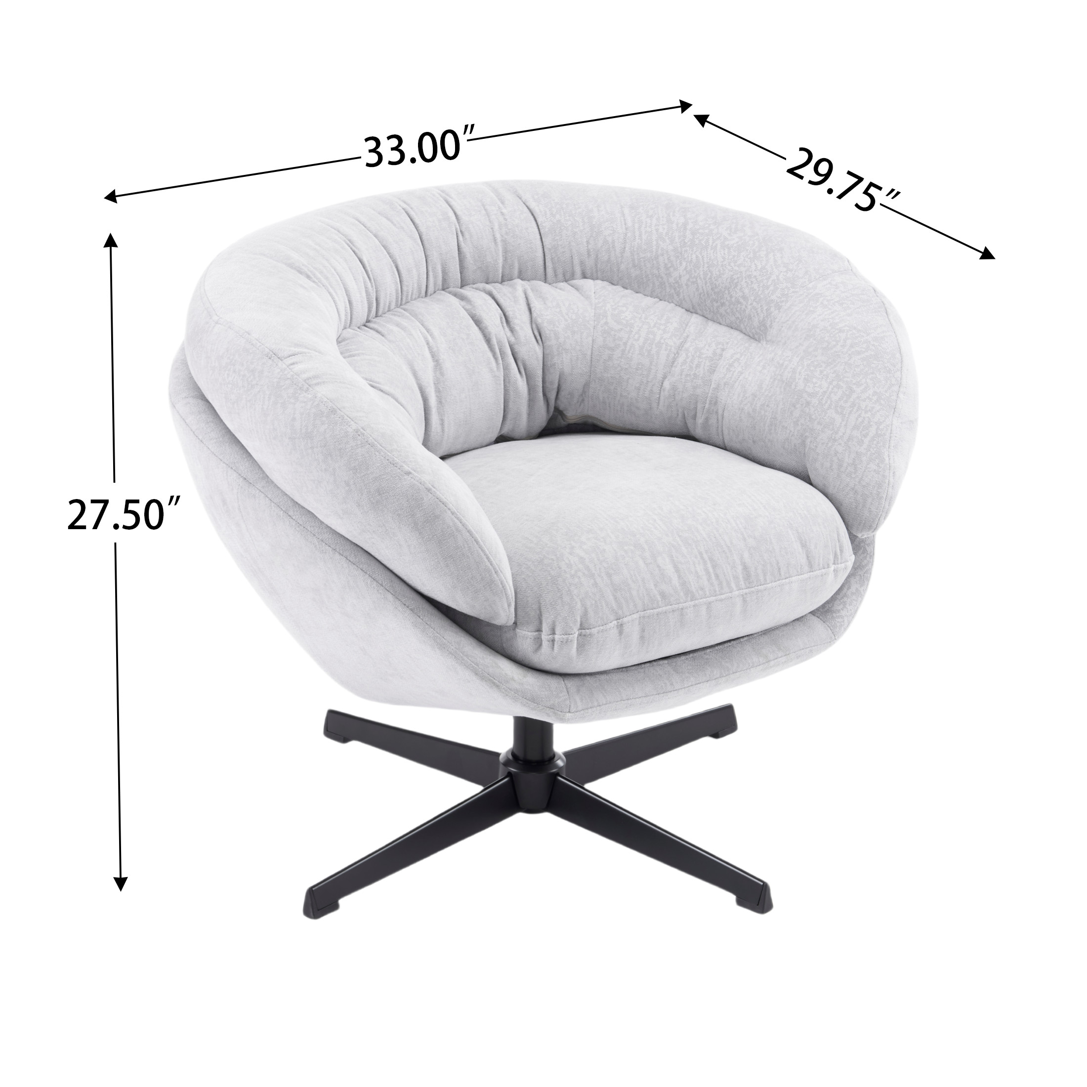 Contemporary Ergonomic Upholstered Chenille 360° Swivel Club Chair with Metal Base, Gray