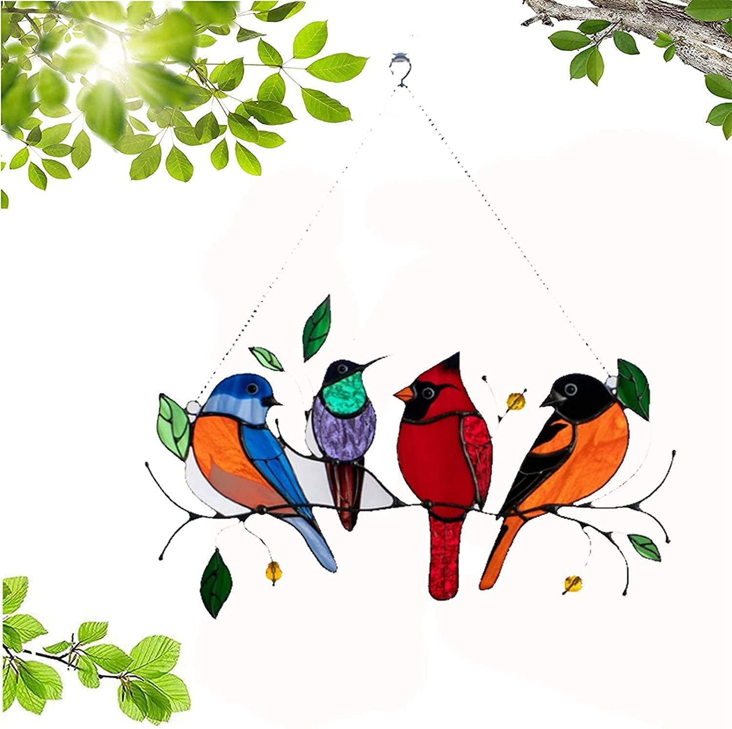 Multicolor Birds On Wire Acrylic Window Panel Home Wall Hanging Decor Ornament 
