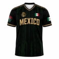 thumbnail image 3 of Men Mexico Soccer Jersey, Men’s V Neck Short Sleeve Breathable Sports Jersey Fan Shirt for Match Black L, 3 of 4