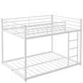 thumbnail image 5 of Low Bunk Bed Full Over Full, Modern Metal Bunk Bed with Safety Guardrails and Ladder, Heavy Duty Bunk Bed Frame for Kids Teens Adults, No Box Spring Needed White, 5 of 7