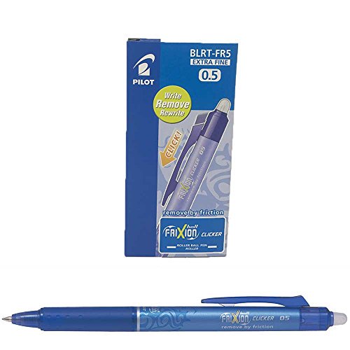 Pilot Frixion Clicker Retractable Erasable Rollerball 0.5 mm Tip - Blue Pack of 12