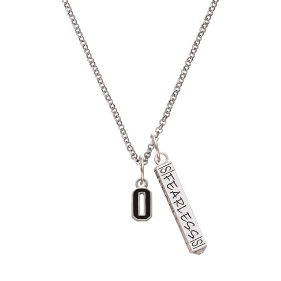 Delight Jewelry Silvertone Black Number - 0 Silvertone Fearless Bar Charm Necklace, 23"