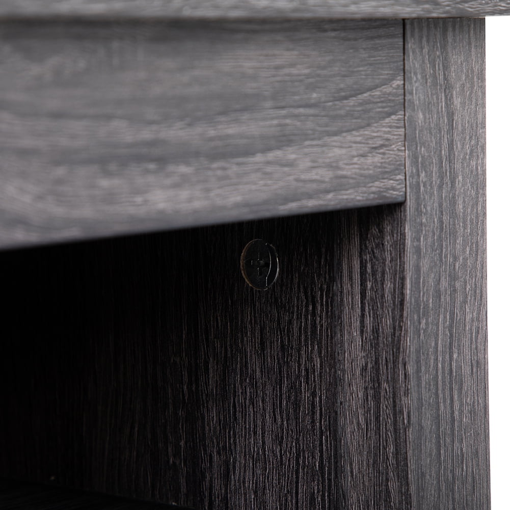 Kadyn Bedside Tables&nbsp;set of 2, Wooden End Side Table with Storage Cabinet and Open Shelf, Bedside Table for Bedroom, Living Room, Cement Gray
