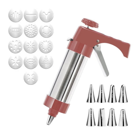 Jkung Cookie Press Maker Easy to Use 304 Stainless Steel Cookie Press with 13 Plates 8 Icing Tips Ergonomic Design Cookie Decorating Kit