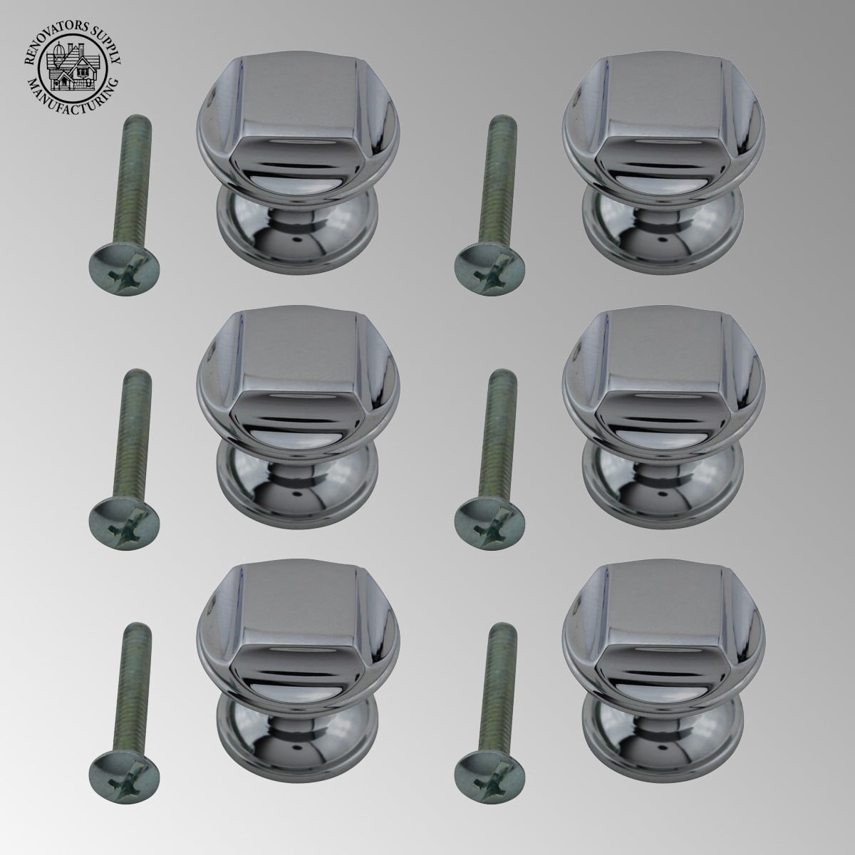 Chrome Plated Brass 1 in. Kitchen Cabinet Door Knob Pull Handles Renovators Supply - Set of 6