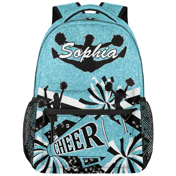 Jiaoprinted Custom Cheer Backpack with Name, Personalized Cheerleader Backpack for Cheerleading Casual Bag Backpack for Team Women Azure Glitter