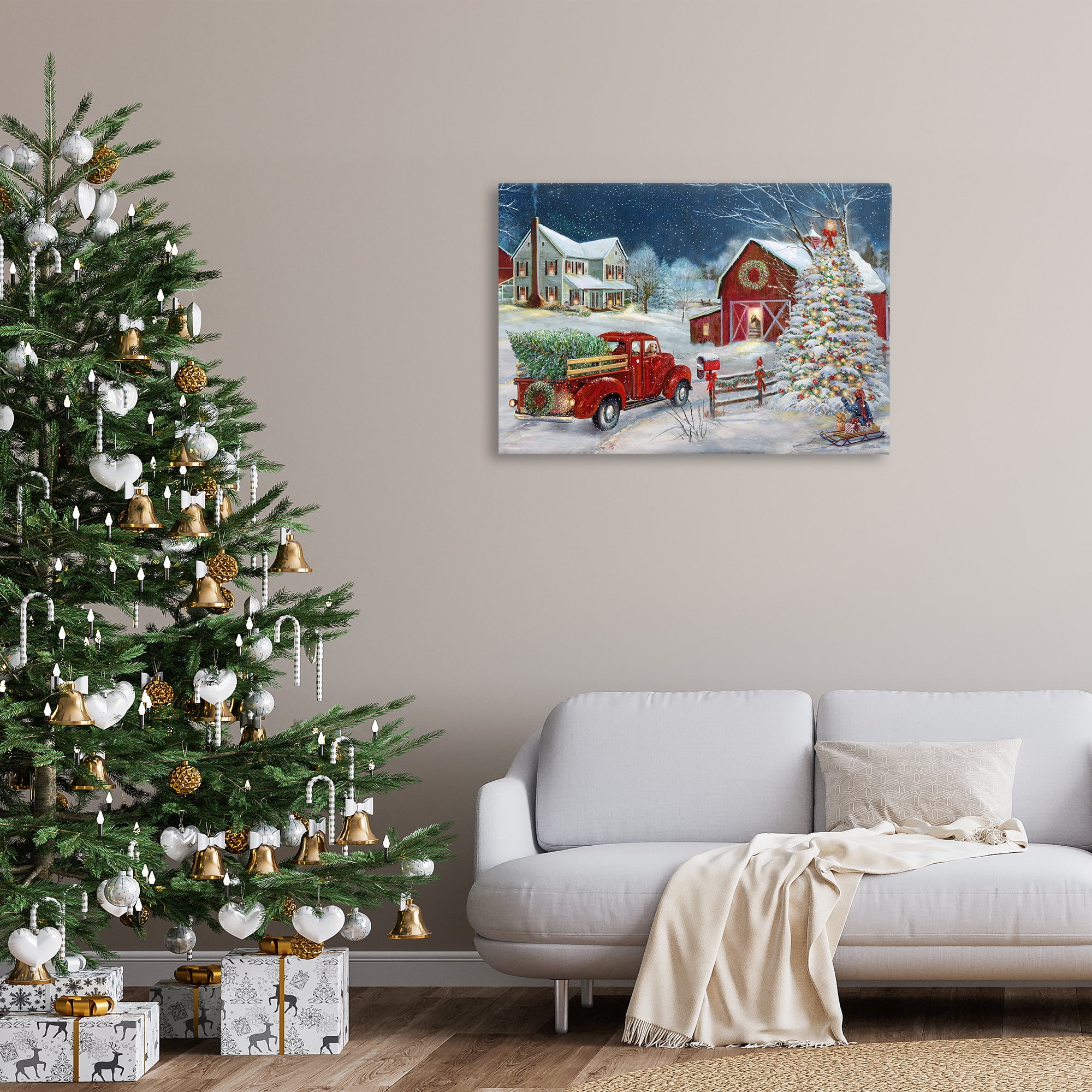 Stupell Industries Snowy Winter Farmhouse Holiday Painting Gallery Wrapped Canvas Art Prints Wall Art, 36 x 24
