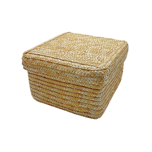 Woven Straw Storage Baskets With Lid Rattan Snack Container Multipurpose Bins Laundry Toys Organizer Household( 14*13CM)