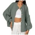thumbnail image 3 of Women's Sweaters Cardigans Trendy Knit With Metallic Buttons Crewneck Solid Color Fall Coat,Green,M, 3 of 3