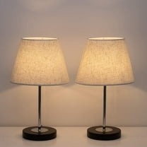 Set of 2 Silver Table Lamps with Marble Base and Linen Fabric Shade