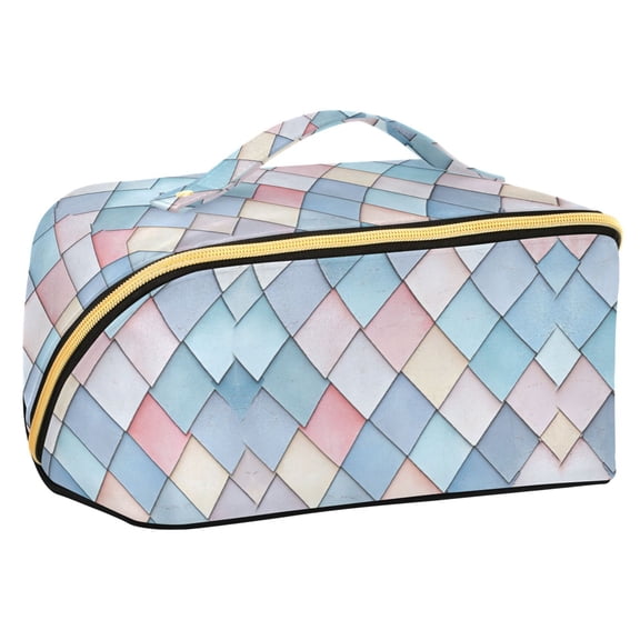 FORMRS Makeup Bag Travel Cosmetic Organizer for Women Fold Flat Zipper Pouch with Handle, Beige Art Pattern