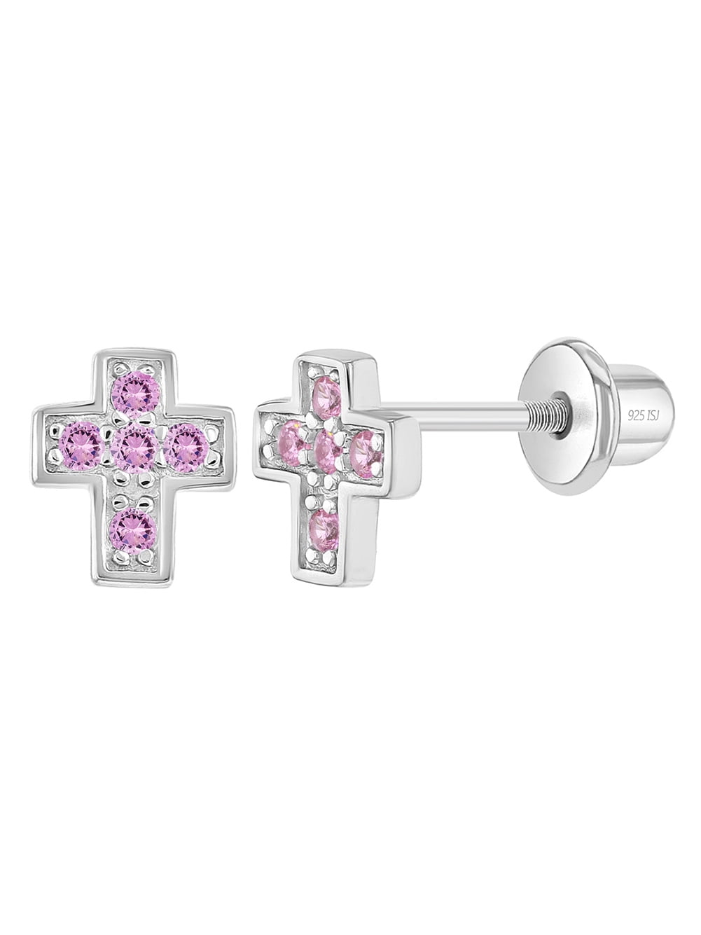 In Season Jewelry 925 Sterling Silver CZ Little Cross Screw Back